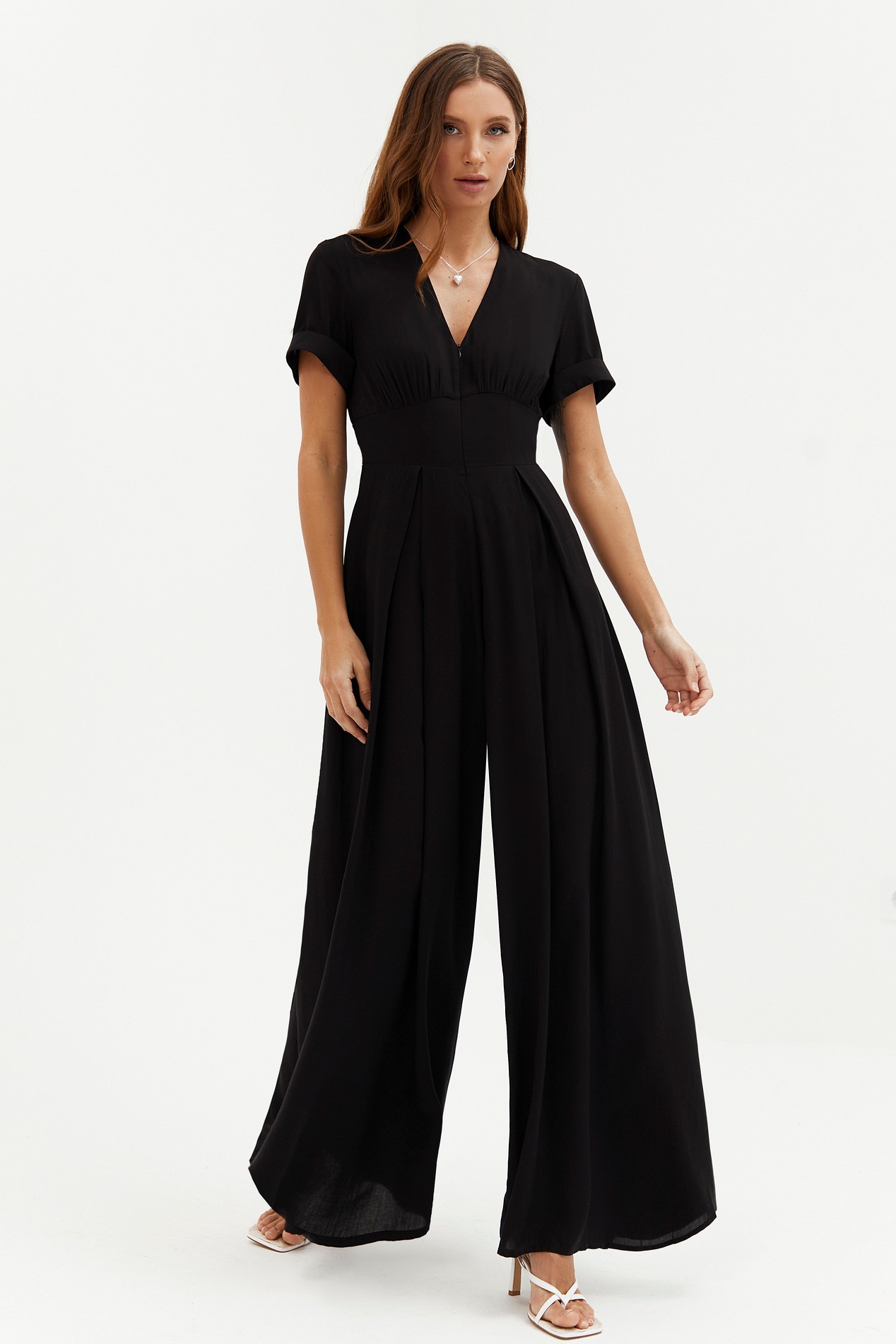 Buy Black staple cotton jumpsuit with a sewn-in belt: jumpsuit, black ...