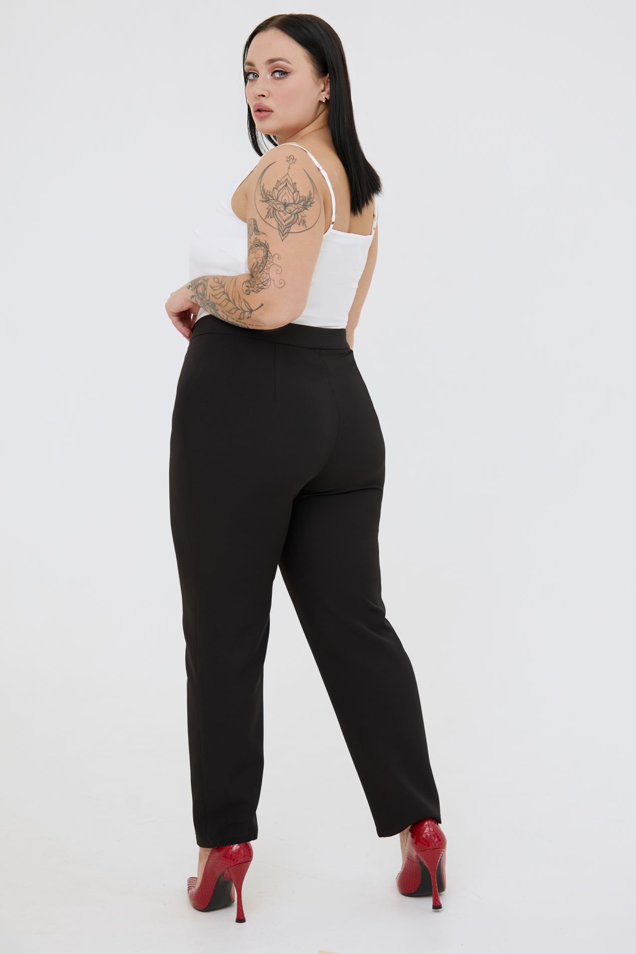 Plus Size Black Elasticated Tapered Stretch Trousers  Yours Clothing