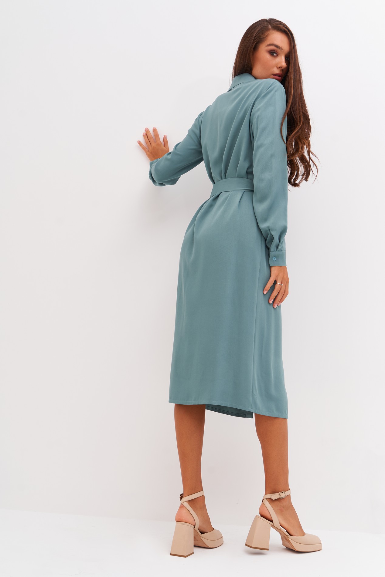 Buy Cyan Midi Shirt Dress Made Of Staple Cotton: Midi, Green Color 