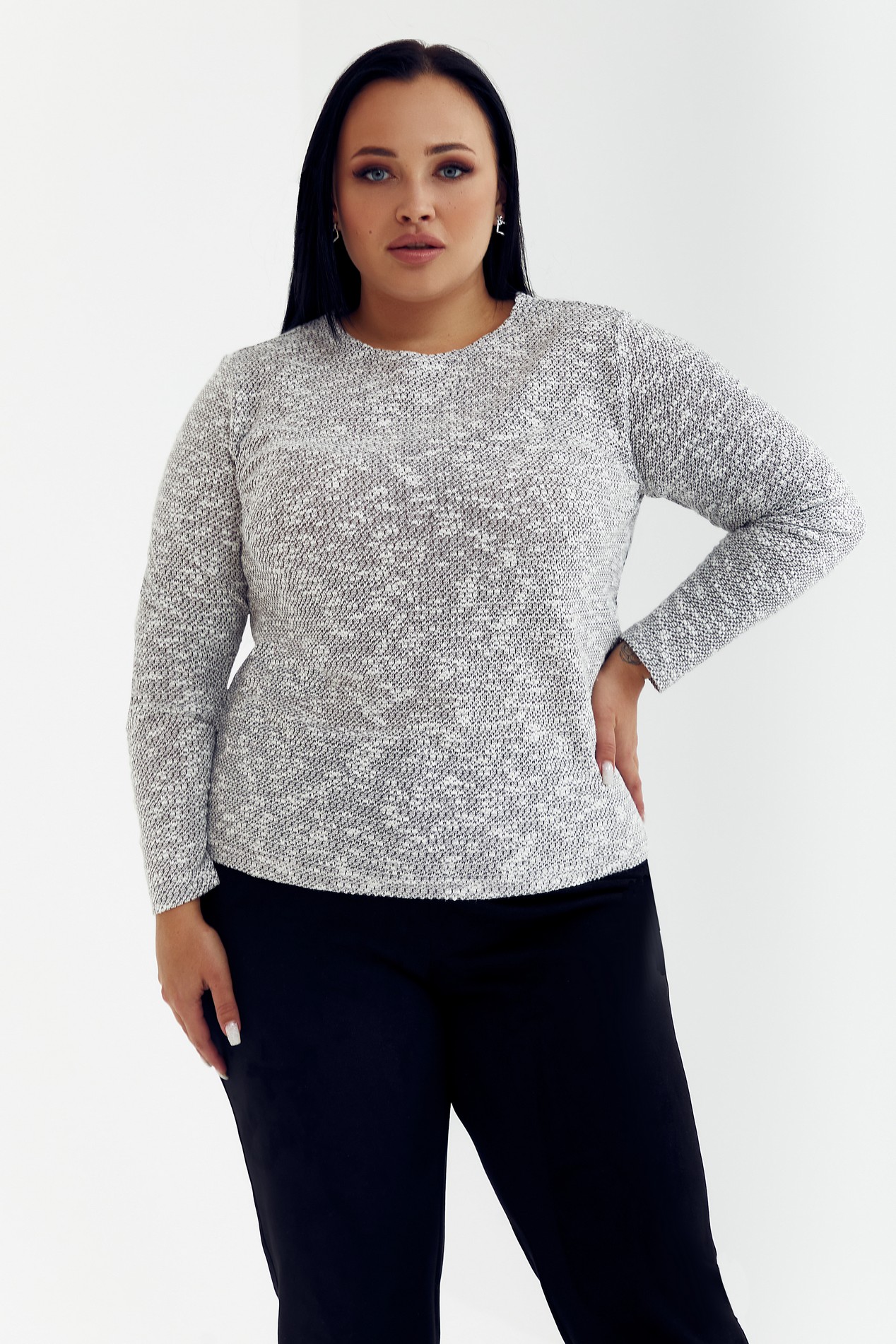 

Трикотажний светр графітово-білий великий розмір, P014314