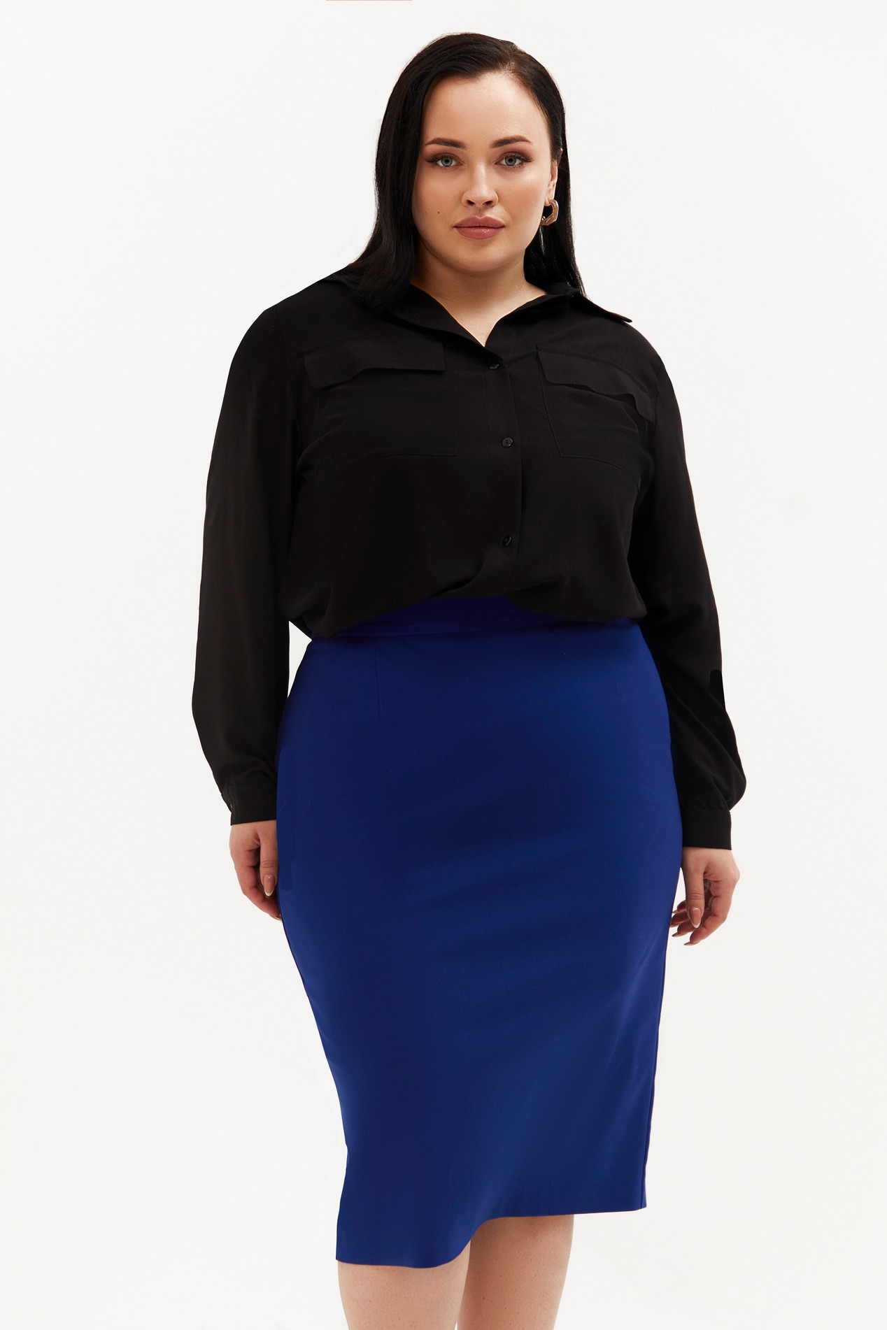 Buy Electric blue women s pencil skirt made of suiting fabric plus