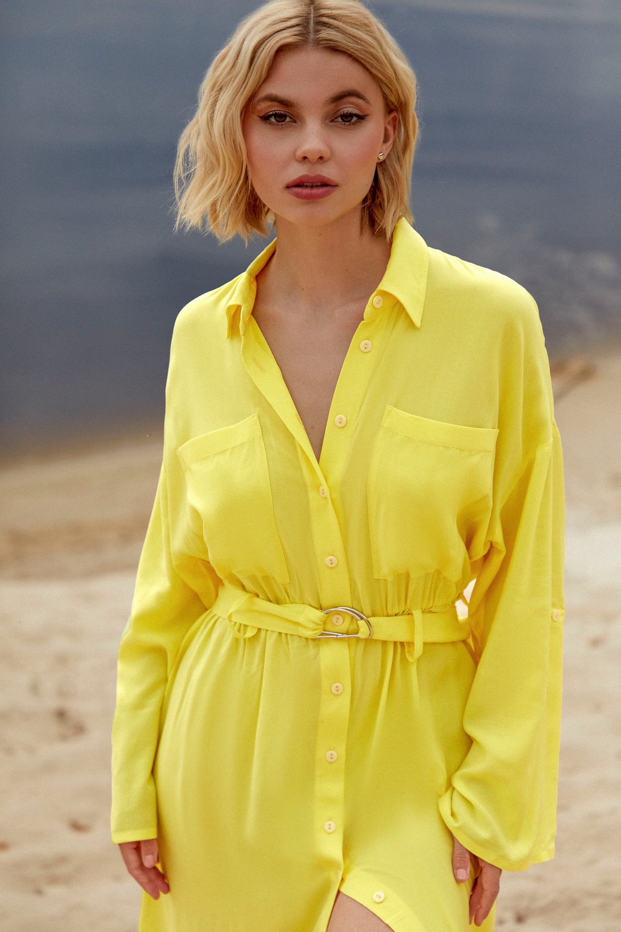 Neon yellow hot sale long sleeve dress