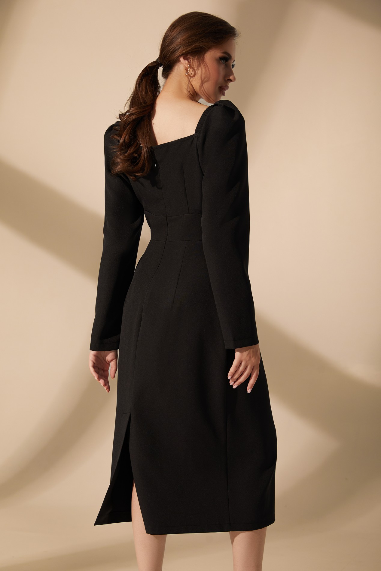 Купить Черное платье с лифом на запах из искусственного струящегося шёлка