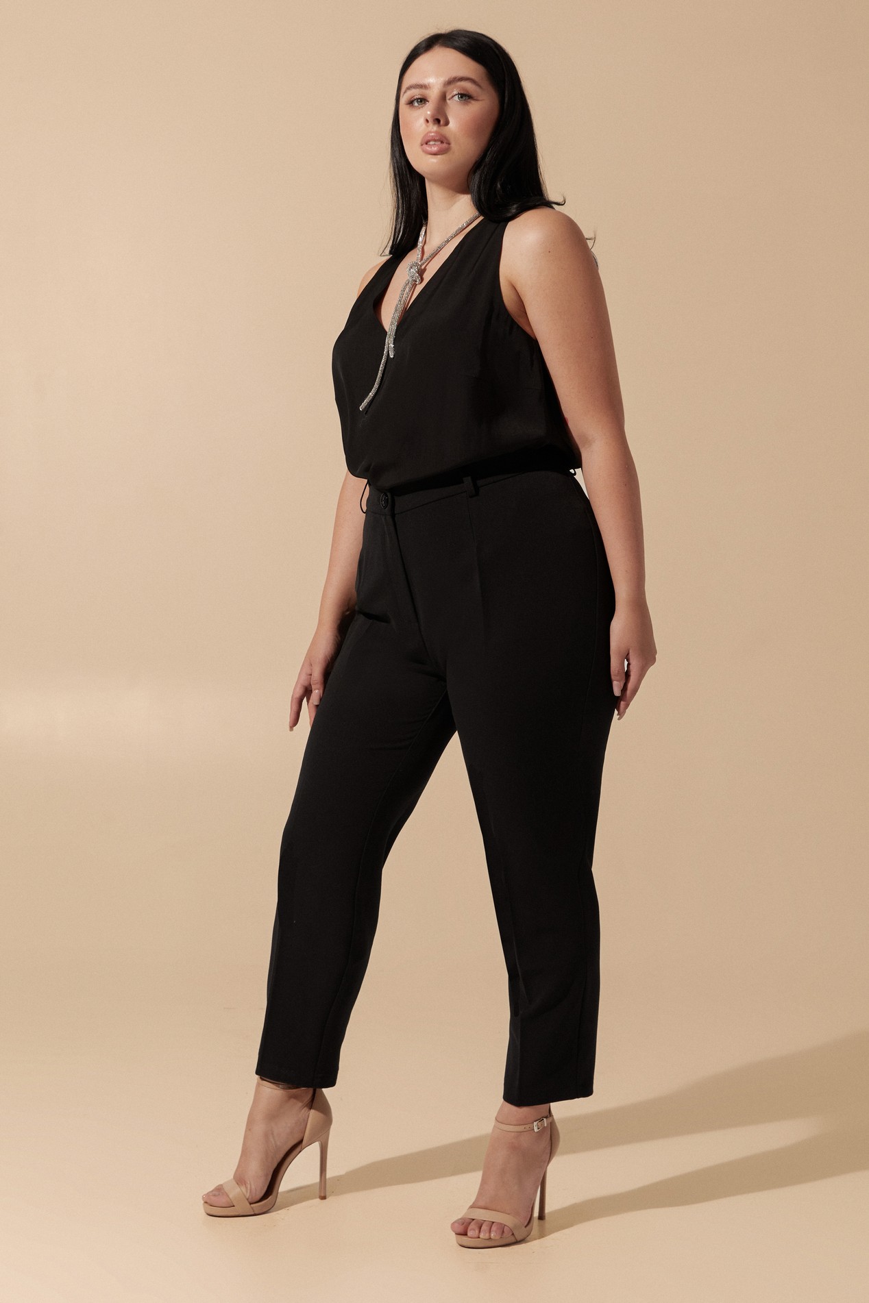 PLUS SIZE BLACK TAPERED TROUSERS