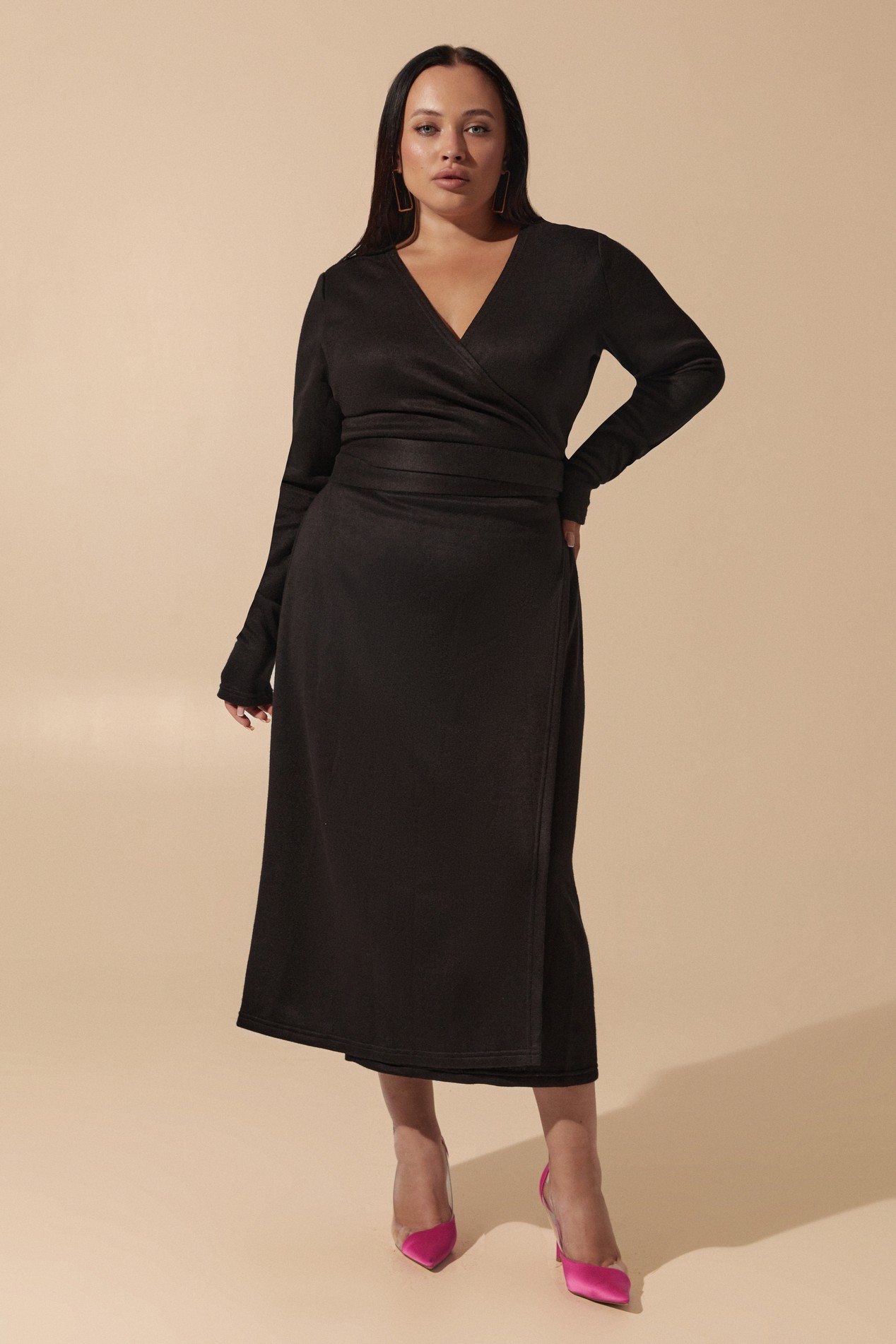 Black midi wrap dress plus size best sale