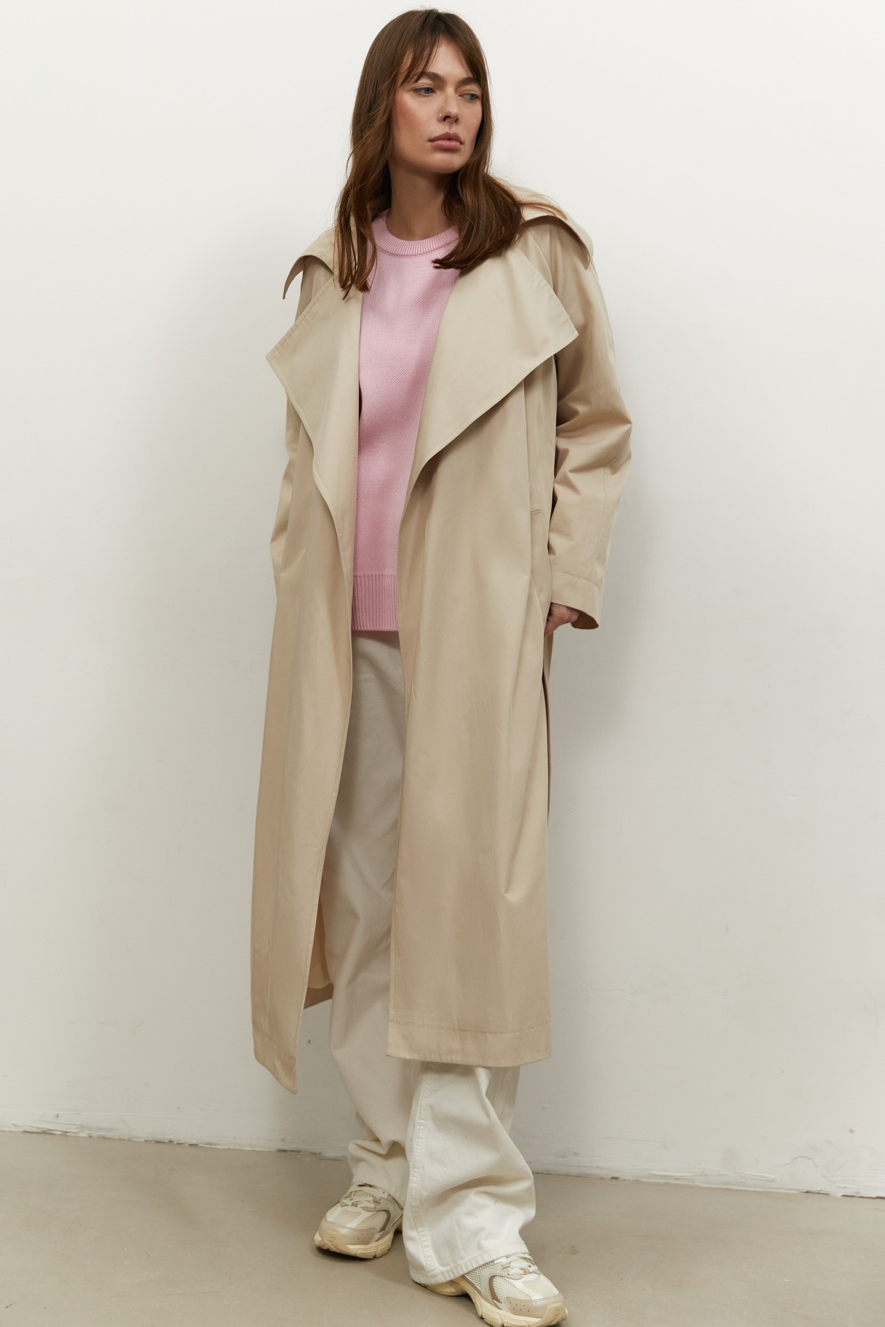Buy Beige oversize cotton trench coat: trench coat, beige color 