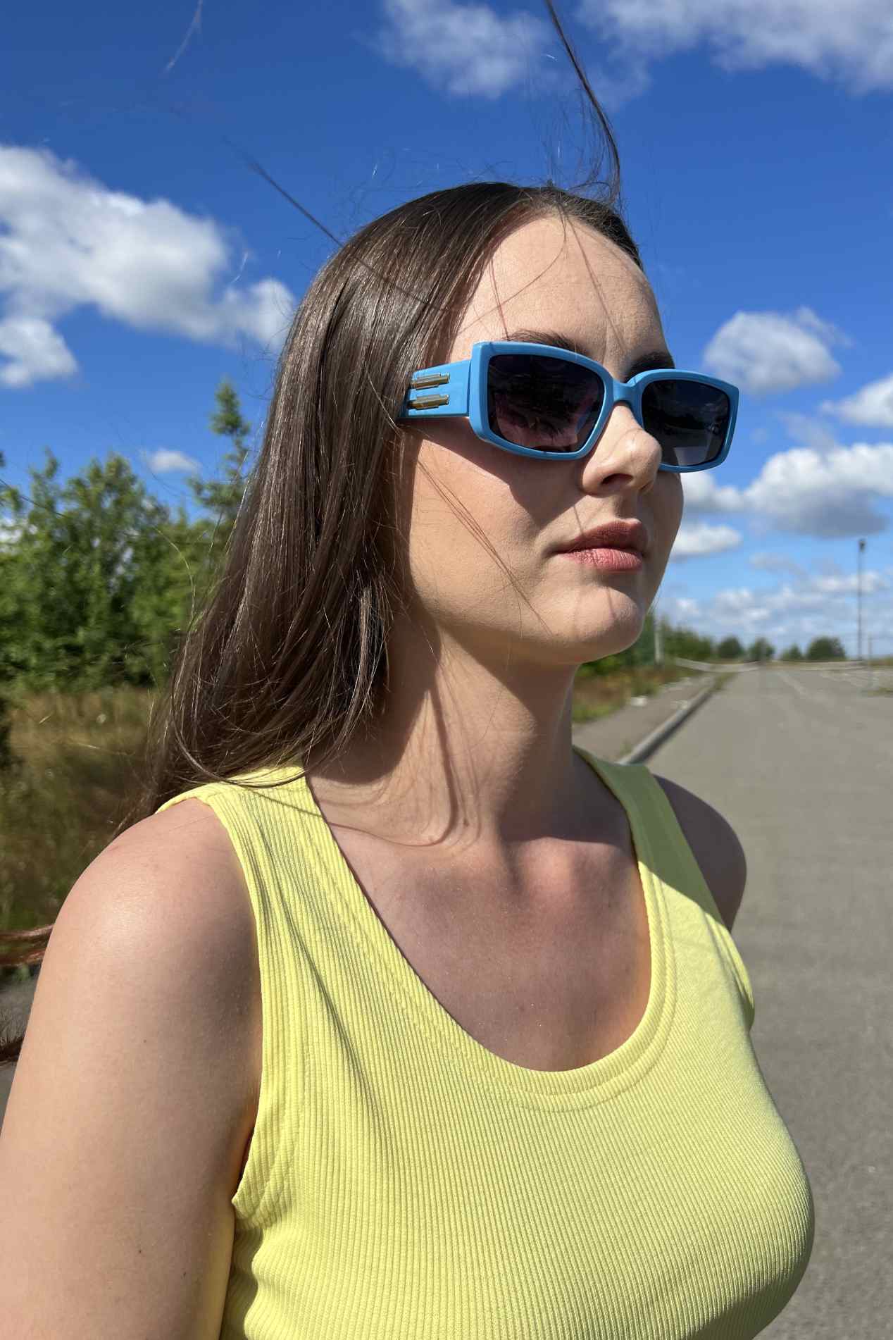

Блакитні сонцезахисні окуляри квадратна оправа, A180324